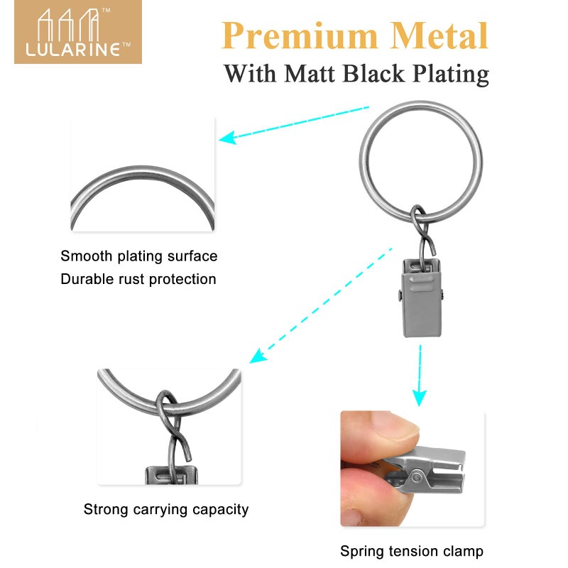 LULARINE 42 Pack Curtain Rings with Clips 1.26" Interior Diameter,Metal Drapery Ring with Clips Compatible with up to 1 inch Drapery Rod,Strong Vintage Decorative Rustproof Drapery Ring with Hooks-Matte Silver - Image 3