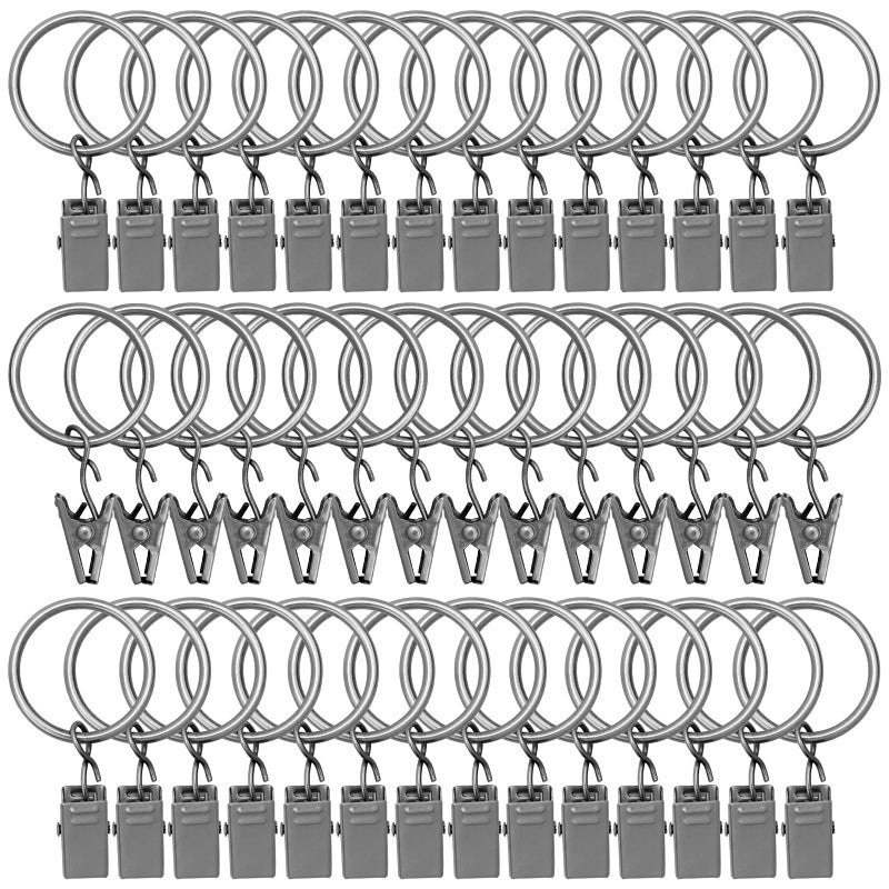 LULARINE 42 Pack Curtain Rings with Clips 1.26" Interior Diameter,Metal Drapery Ring with Clips Compatible with up to 1 inch Drapery Rod,Strong Vintage Decorative Rustproof Drapery Ring with Hooks-Matte Silver - Image 1