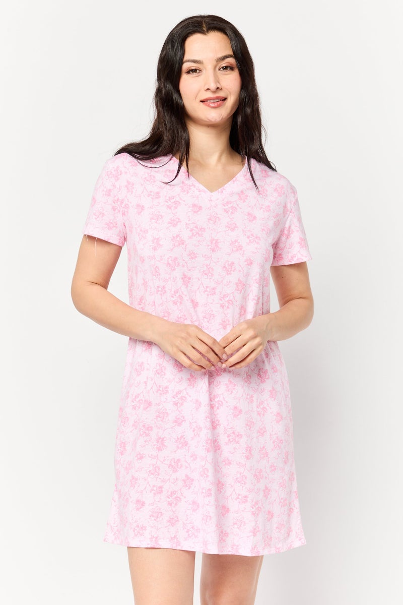 Celestial Dreams Women Floral Print Sleepwear Dress, Pink - Image 1