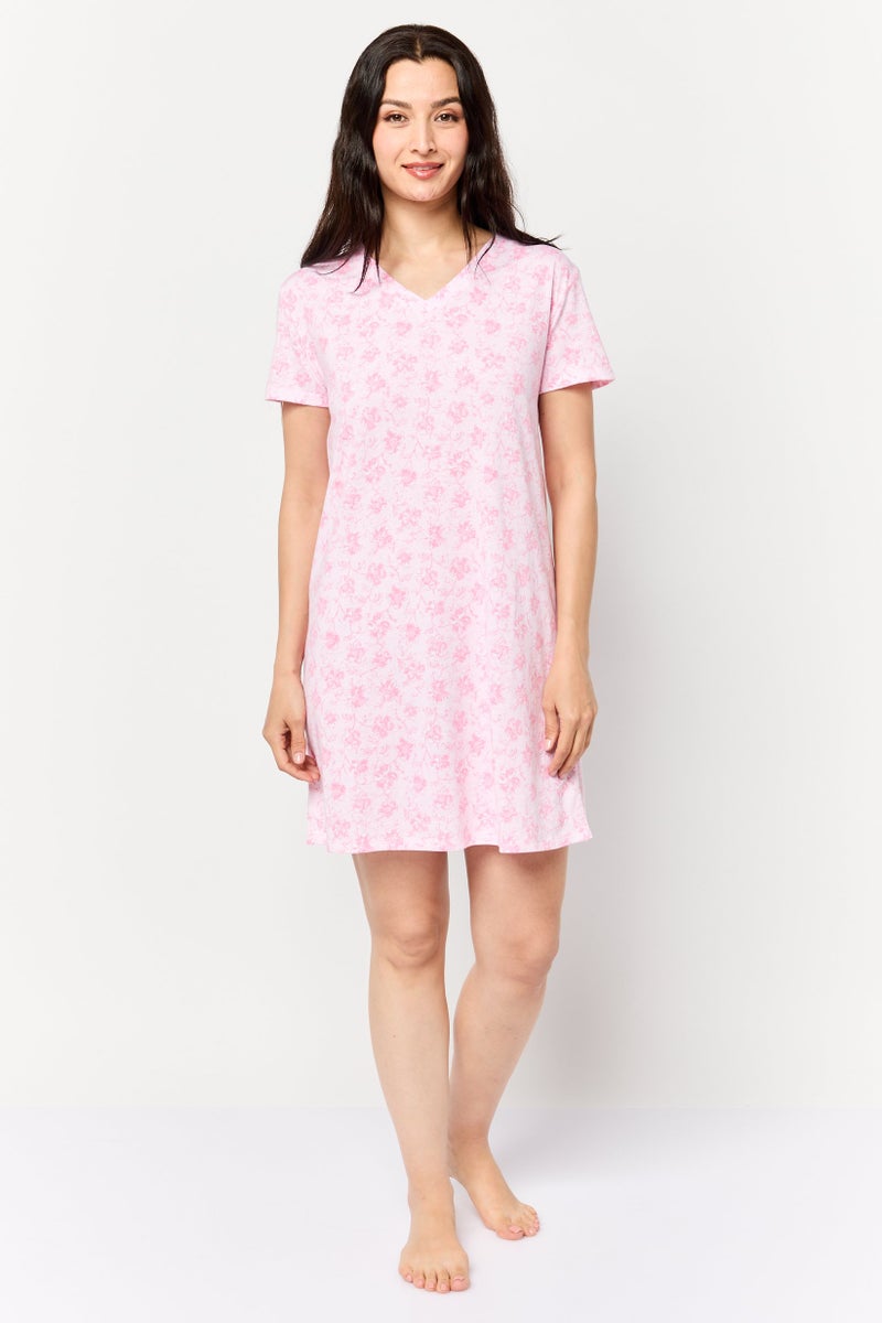 Celestial Dreams Women Floral Print Sleepwear Dress, Pink - Image 3