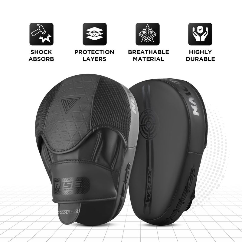 WYOX Boxing Pads, Curved Focus Mitts, Premium Synthetic Leather â€“ Boxing Pad for Hook & Jab Training, Adjustable Ventilated Strap, Muay Thai Kickboxing Martial Arts Punching Hand Target Strike Shield - Image 3
