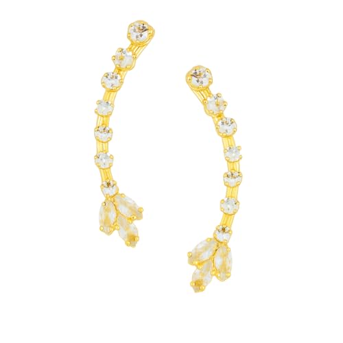 JWELLA Crystal Earcuff Earrings for Women & Girls | Stylish Non-Pierced Ear Climber Jewelry | Elegant Accessory (Desing 3 Gold) - Image 1