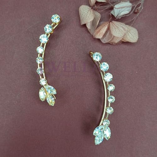 JWELLA Crystal Earcuff Earrings for Women & Girls | Stylish Non-Pierced Ear Climber Jewelry | Elegant Accessory (Desing 3 Gold) - Image 3