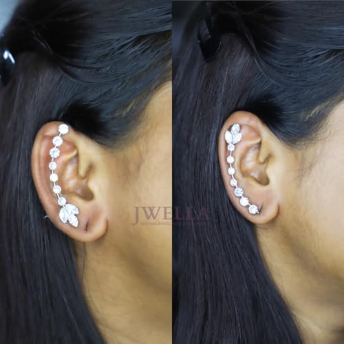 JWELLA Crystal Earcuff Earrings for Women & Girls | Stylish Non-Pierced Ear Climber Jewelry | Elegant Accessory (Desing 3 Gold) - Image 4