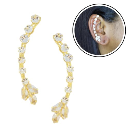 JWELLA Crystal Earcuff Earrings for Women & Girls | Stylish Non-Pierced Ear Climber Jewelry | Elegant Accessory (Desing 3 Gold) - Image 2