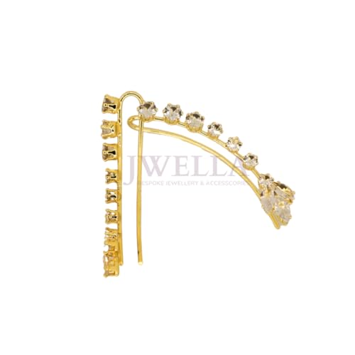JWELLA Crystal Earcuff Earrings for Women & Girls | Stylish Non-Pierced Ear Climber Jewelry | Elegant Accessory (Desing 3 Gold) - Image 5