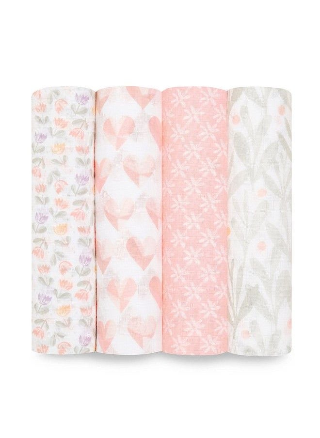 aden + anais بطانية Swaddle الأساسية، بطانيات موسلين بوتيك للبنات والأولاد، قماطات استقبال الأطفال، مجموعة تقميط مثالية لحديثي الولادة والرضع، هدايا استحمام مثالية، عبوة من 4 قطع من قطعة قلبي  - Image 1
