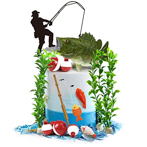 KDPATFAV 14 Pieces Fisherman Themed Decoration Gone Fishing Cake Topper for Retirement Party Supplies - Image 1