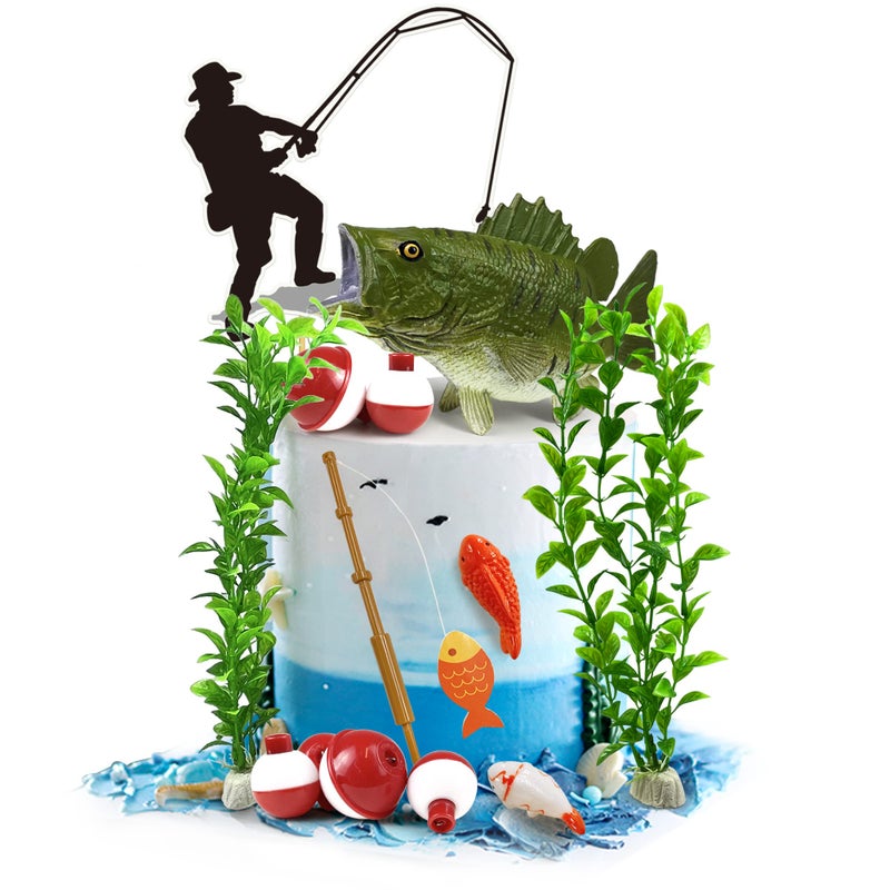KDPATFAV 14 Pieces Fisherman Themed Decoration Gone Fishing Cake Topper for Retirement Party Supplies - Image 3
