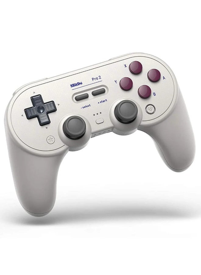 8بت دو وحدة تحكم 8Bitdo Pro 2 بتقنية البلوتوث لجهازي Switch / Switch 2، مزودة بعصا تحكم بتقنية Hall Effect، وزرين خلفيين احترافيين (Paddle)، وحدة تحكم ألعاب لاسلكية متوافقة مع Switch، والكمبيوتر، وأجهزة Android، وSteam – باللون الأبيض. - Image 1
