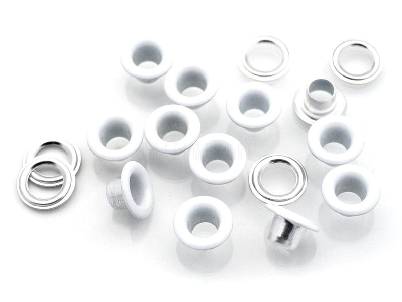 CRAFTMEMORE 100pack 316 ID Colored Eyelets Grommets with Washers 5mm Aluminium Eyelet for DIY Craft Shoes Bead Cores Clothes Leather Canvas White