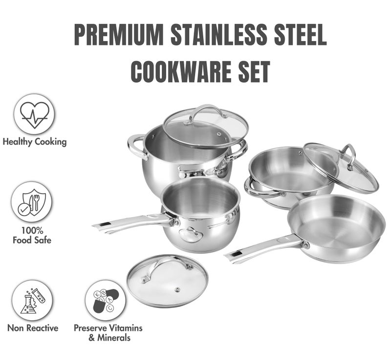 Vinod Letten Stainless Steel Cookware Set - 4 Pcs, Frypan 1.5 L, Kadai 2 L, Saucepan 2.2 L, Saucepot 4.2 Litre with Glass Lid, Even Heating SAS Bottom, Belly Shape, Induction Base, Gift Combo Pack - Image 4