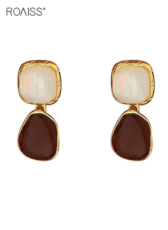 roaiss New Geometric Fashion Women's Earrings Niche High End Dark Brown Gemstone Stud Earrings Versatile Ear Accessories for Women - Image 5