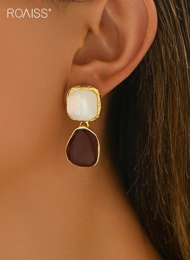 roaiss New Geometric Fashion Women's Earrings Niche High End Dark Brown Gemstone Stud Earrings Versatile Ear Accessories for Women - Image 4