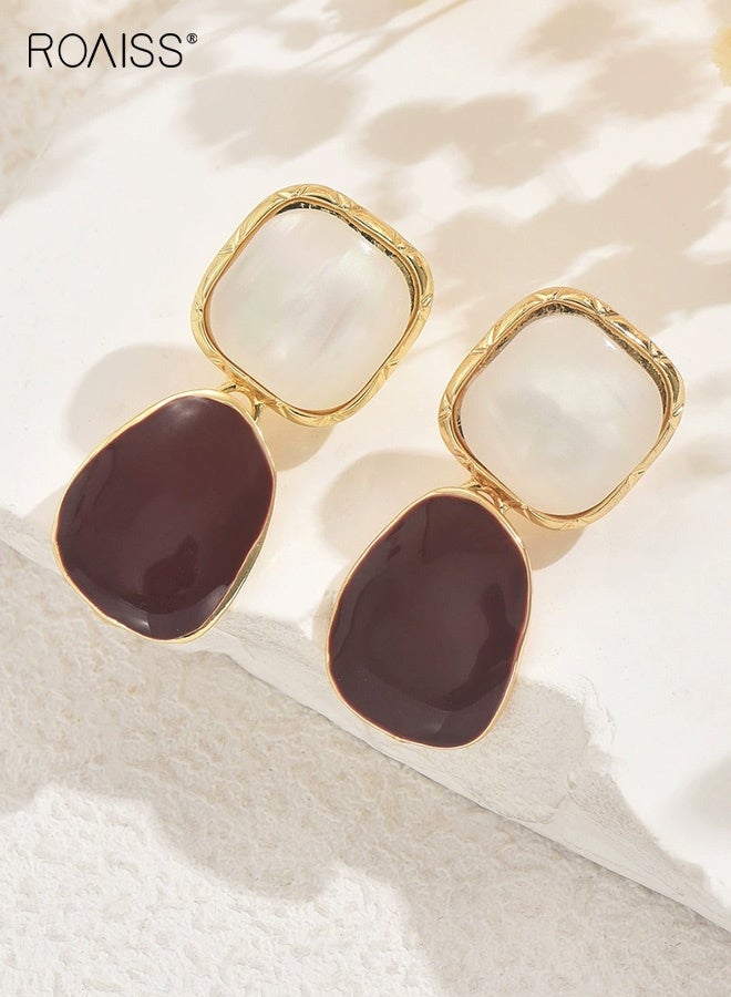 roaiss New Geometric Fashion Women's Earrings Niche High End Dark Brown Gemstone Stud Earrings Versatile Ear Accessories for Women - Image 2