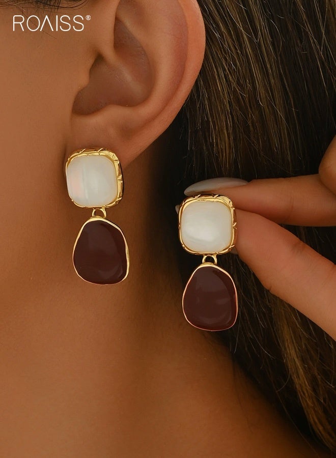 roaiss New Geometric Fashion Women's Earrings Niche High End Dark Brown Gemstone Stud Earrings Versatile Ear Accessories for Women - Image 1