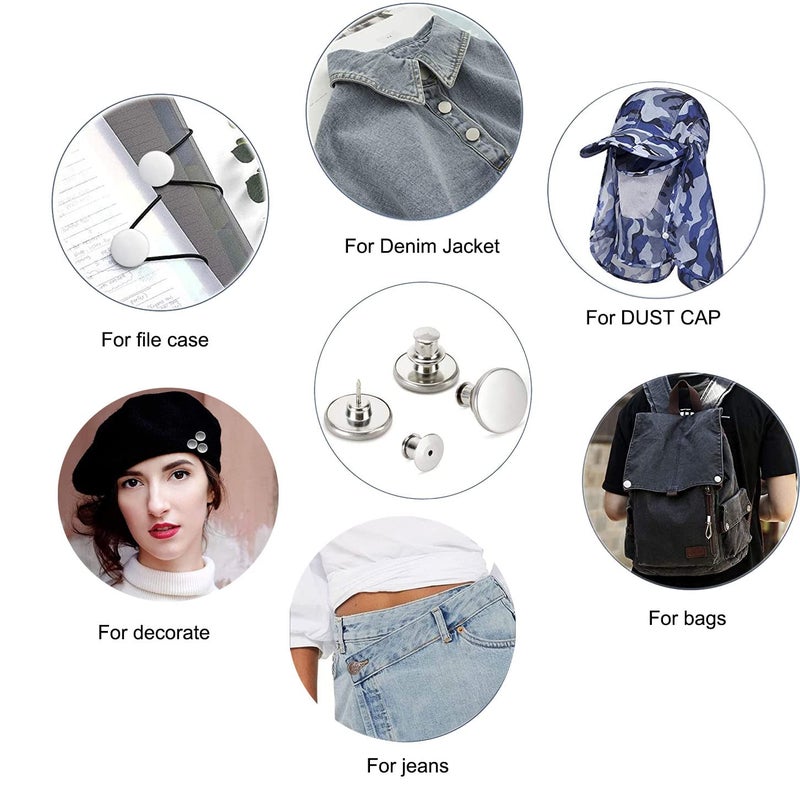 ZENGLU 8 Sets of 17 mm Pants Button, Jean Buttons Pins for Loose Jeans, Adjustable Button for Jeans, Reusable and Adjustable Metal Pants Button Tightener - Image 5