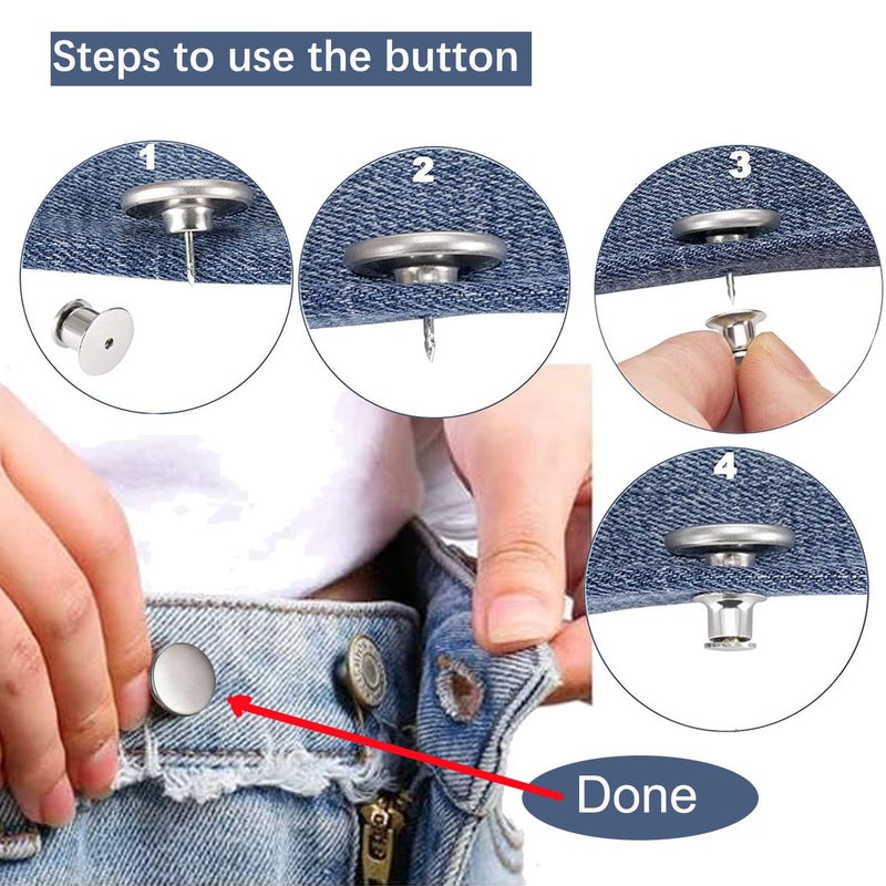 ZENGLU 8 Sets of 17 mm Pants Button, Jean Buttons Pins for Loose Jeans, Adjustable Button for Jeans, Reusable and Adjustable Metal Pants Button Tightener - Image 4