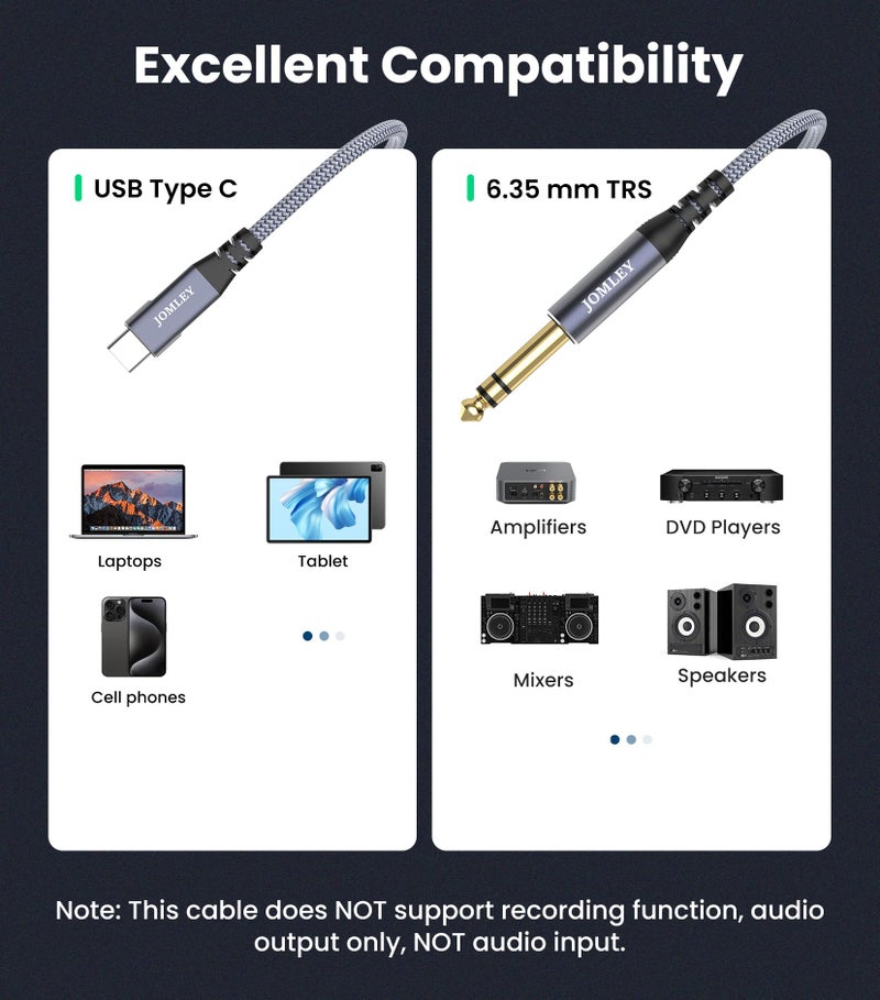 JOMLEY USB C to 1/4 inch Audio Cable 1.6FT, Type C to 6.35mm TRS Stereo Cable, USB C to 1/4 inch TRS Male Cable Audio Jack Cord for Smartphone, Tablet, Laptop, Amplifier, Speaker - Image 2