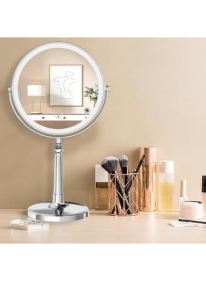 9" Large Make up Vanity Mirror with Lights Chrome Two Way Mirror 1x/10x Magnifying Mirror with Light and Stand 4000mAh Rechargeable Led Makeup Mirror for Desk Dresser Table  - Image 2