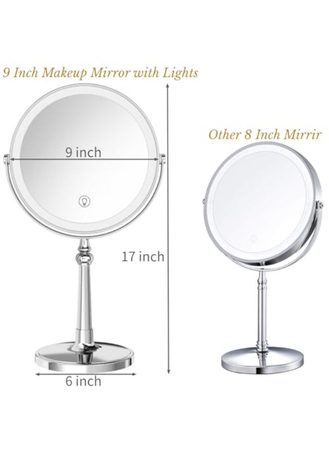 9" Large Make up Vanity Mirror with Lights Chrome Two Way Mirror 1x/10x Magnifying Mirror with Light and Stand 4000mAh Rechargeable Led Makeup Mirror for Desk Dresser Table  - Image 3