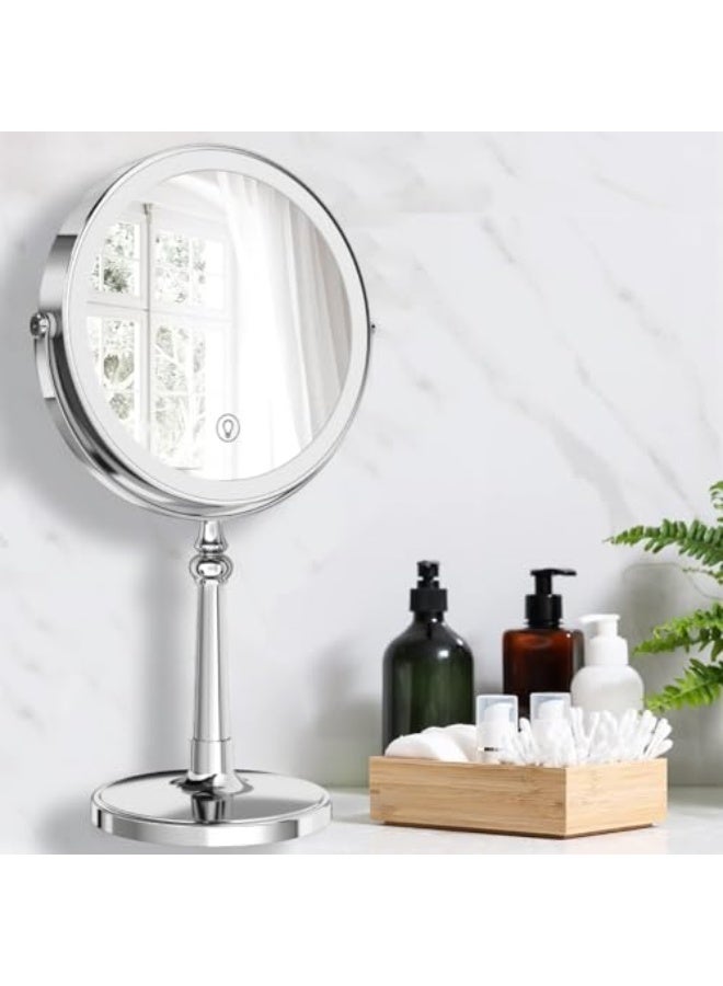 9" Large Make up Vanity Mirror with Lights Chrome Two Way Mirror 1x/10x Magnifying Mirror with Light and Stand 4000mAh Rechargeable Led Makeup Mirror for Desk Dresser Table  - Image 5