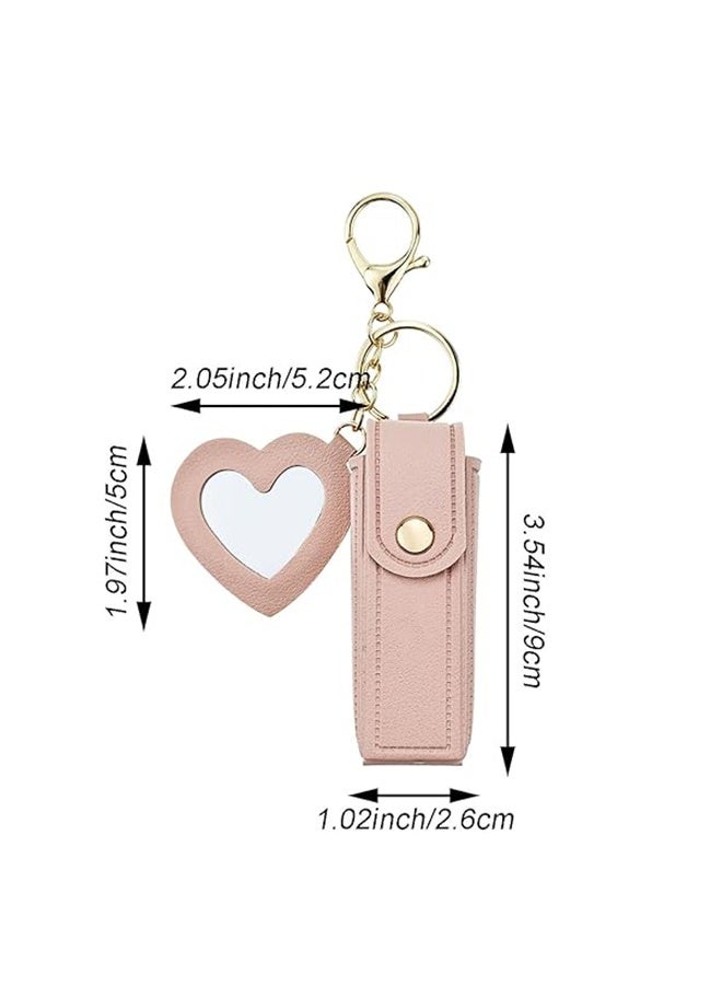 مجموعة من 4 قطع من حامل أحمر الشفاه المصنوع من الجلد مع سلسلة مفاتيح ومرآة، وحامل أحمر الشفاه، وحامل منظم لبلسم الشفاه، وحقيبة تخزين مكياج للسفر للنساء والفتيات - Image 2