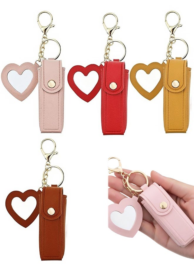 مجموعة من 4 قطع من حامل أحمر الشفاه المصنوع من الجلد مع سلسلة مفاتيح ومرآة، وحامل أحمر الشفاه، وحامل منظم لبلسم الشفاه، وحقيبة تخزين مكياج للسفر للنساء والفتيات - Image 1