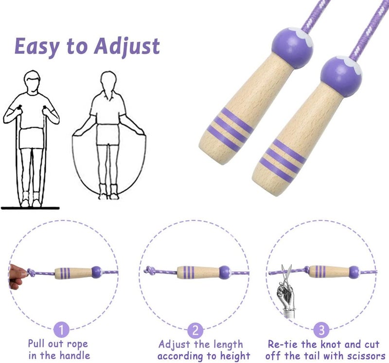 Ace one Jump Rope Kids, 7ft Adjustable Cotton Skipping Rope with Wooden Handle for Boys and Girls Fitness Outdoor Exercise - Image 2