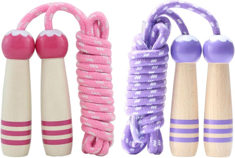 Ace one Jump Rope Kids, 7ft Adjustable Cotton Skipping Rope with Wooden Handle for Boys and Girls Fitness Outdoor Exercise - Image 1