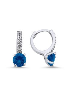 EMNON 925 Sterling Silver Jewelry Rhodium Plated Solitaire Aqua Marine-Light Blue CZ Huggie Hoop Earrings 100% Precious Metal Gift for Women- Emnon36EA  - Image 1
