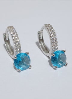 EMNON 925 Sterling Silver Jewelry Rhodium Plated Solitaire Aqua Marine-Light Blue CZ Huggie Hoop Earrings 100% Precious Metal Gift for Women- Emnon36EA  - Image 2
