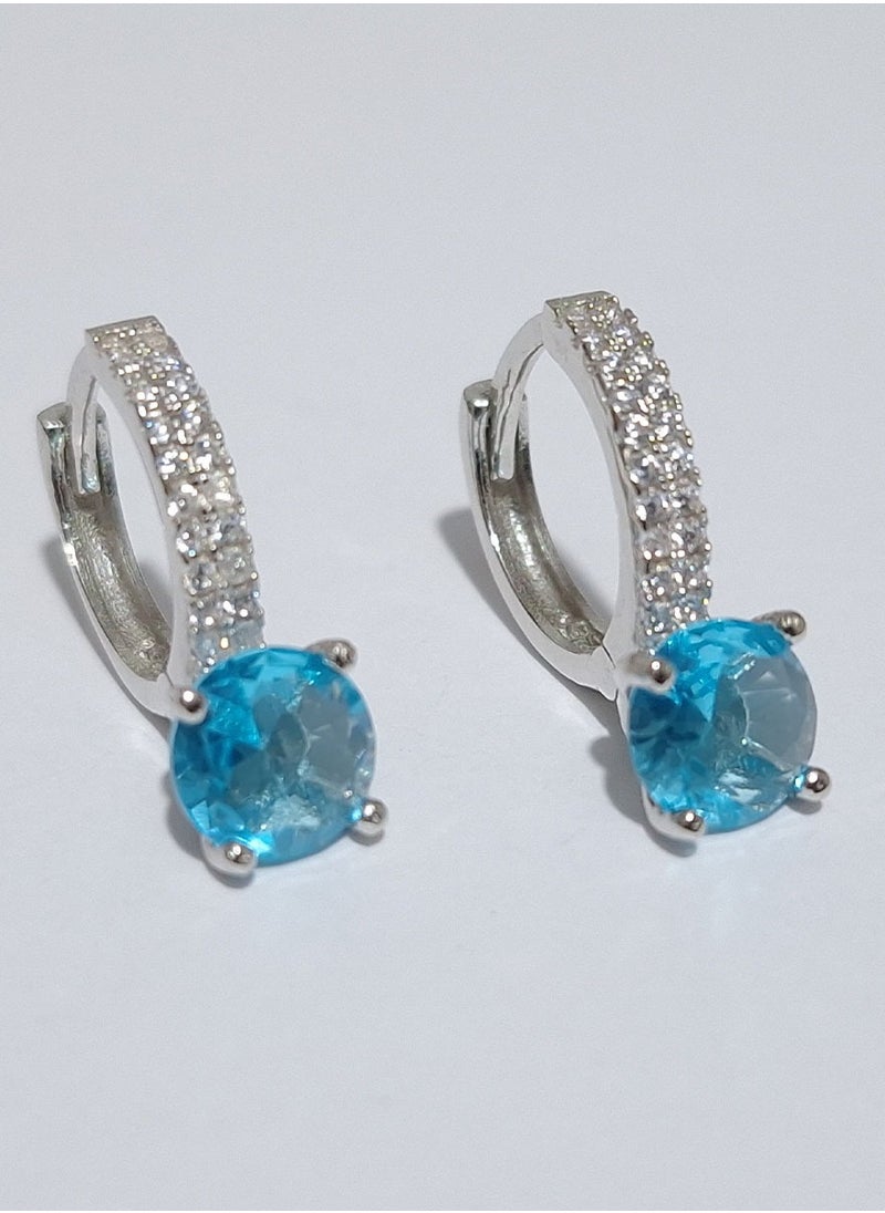 EMNON 925 Sterling Silver Jewelry Rhodium Plated Solitaire Aqua Marine-Light Blue CZ Huggie Hoop Earrings 100% Precious Metal Gift for Women- Emnon36EA  - Image 2
