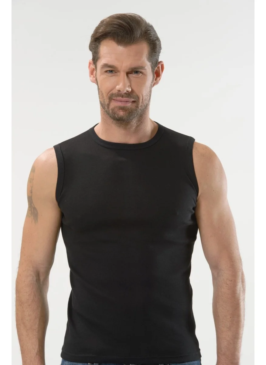 Anıt Lingerie Anıt 1108 Black 3 Piece Rib O Neck Zero Sleeve Men's Undershirt