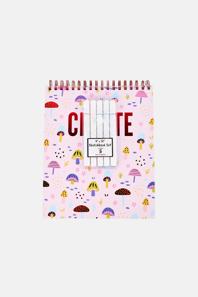 Paperbuzz Sketchbook with Perforated Pages And 5 Dual Tip Markers, Multicolor - Image 1