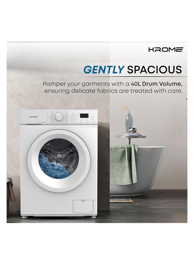 Krome 1000 RPM Front Load Washing Machine, LED Display With Universal Motor 6 kg KR-WFL60S White - Image 5
