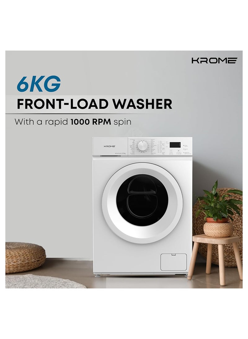 Krome 1000 RPM Front Load Washing Machine, LED Display With Universal Motor 6 kg KR-WFL60S White - Image 2