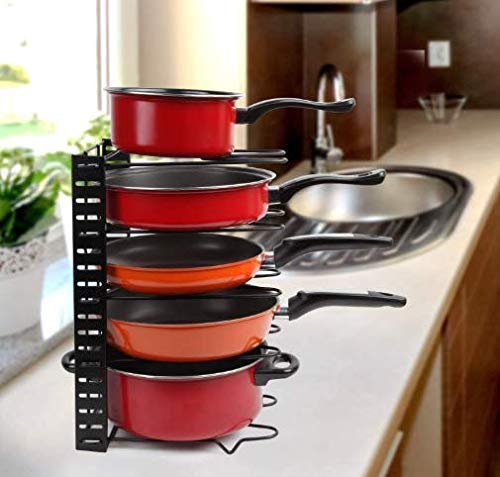 Cyrox Durable Metal Kitchen Organizer Pan Pot TAW Rack Holder Stand Utensils Cookware Cupboard Cabinet Storage Shelf 5Tier Cookware Holder for Cabinet Cupboard Storage - Image 5