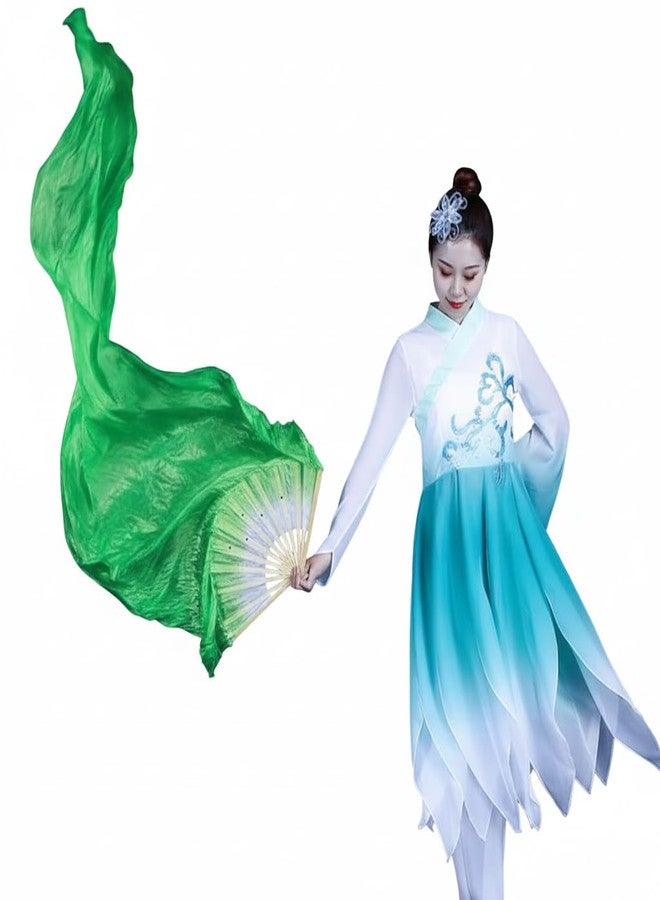 AK ANOLIHK Premium Silk Dance Fan Veil - Long Bamboo Folding Hand Fan for Stage & Festival Performances(1PC) (160CM-GREEN MIT 0) Multicolour - Image 1