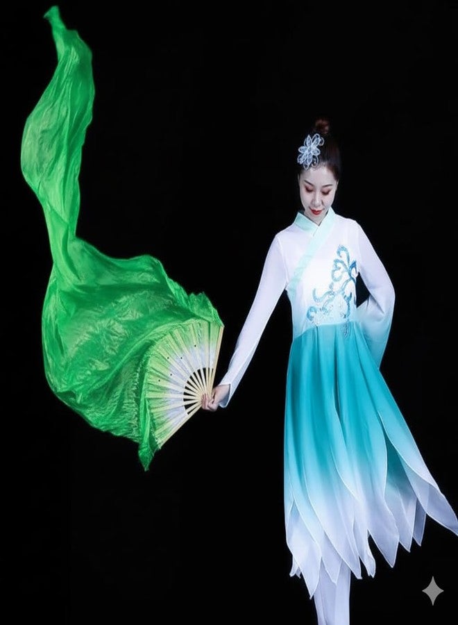 AK ANOLIHK Premium Silk Dance Fan Veil - Long Bamboo Folding Hand Fan for Stage & Festival Performances(1PC) (160CM-GREEN MIT 0) Multicolour - Image 2