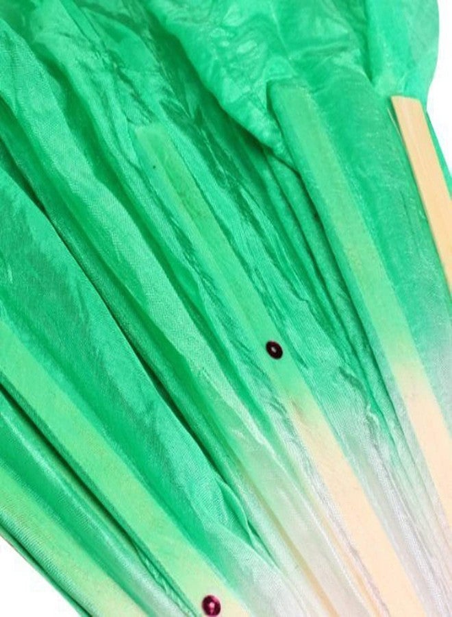 AK ANOLIHK Premium Silk Dance Fan Veil - Long Bamboo Folding Hand Fan for Stage & Festival Performances(1PC) (160CM-GREEN MIT 0) Multicolour - Image 3