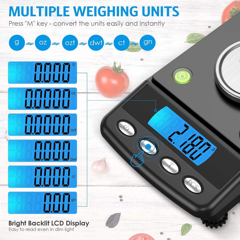 AMIR 20g/0.001g Digital Milligram Scale, Precision Electronic Scale with 6 Units, USB & Battery Powered, Tare, Calibration Weights, Tweezers, Pocket Microgram Scale for Powder Medicine, Jewelry - Image 3
