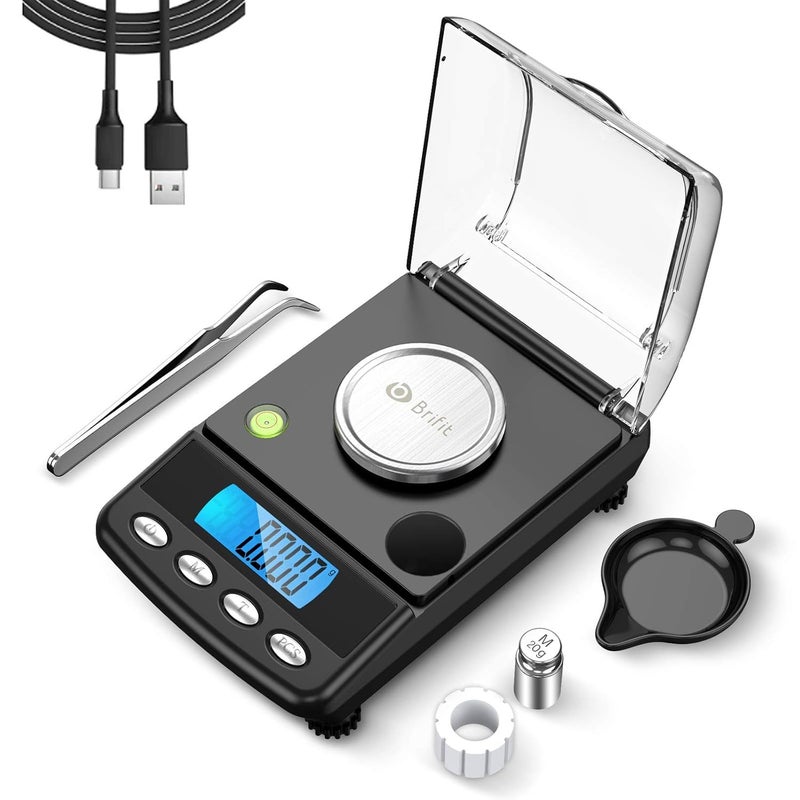 AMIR 20g/0.001g Digital Milligram Scale, Precision Electronic Scale with 6 Units, USB & Battery Powered, Tare, Calibration Weights, Tweezers, Pocket Microgram Scale for Powder Medicine, Jewelry - Image 1
