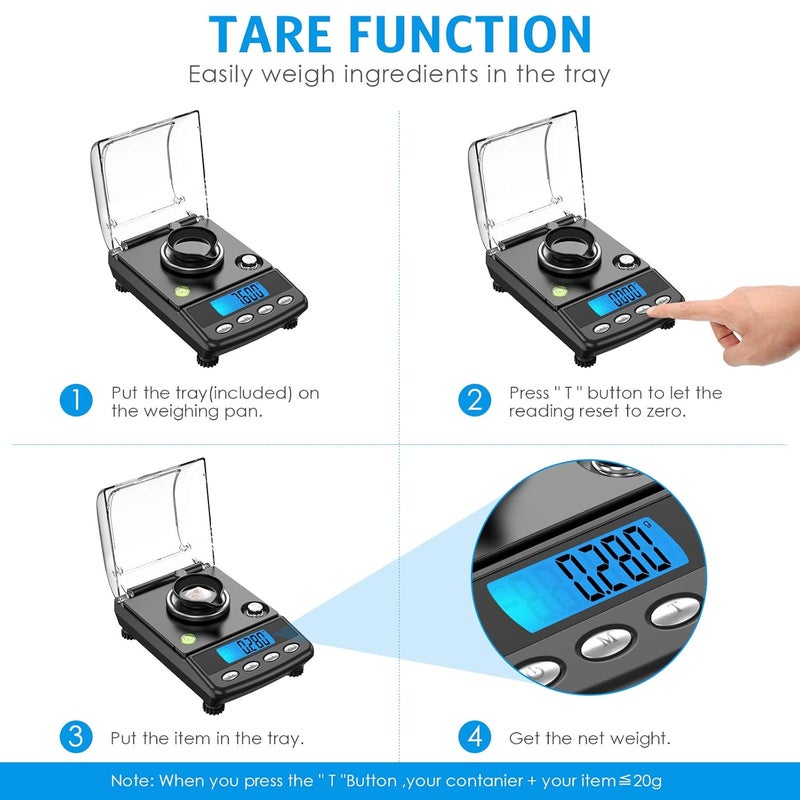 AMIR 20g/0.001g Digital Milligram Scale, Precision Electronic Scale with 6 Units, USB & Battery Powered, Tare, Calibration Weights, Tweezers, Pocket Microgram Scale for Powder Medicine, Jewelry - Image 5