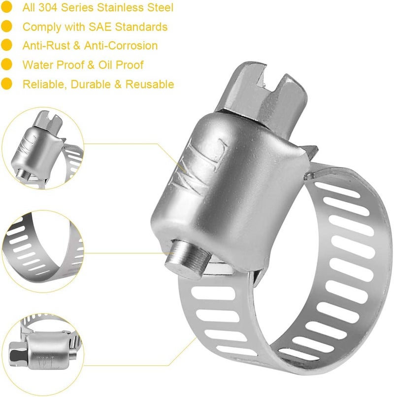 WINL Stainless Steel Hose Clamps - 22 Pack Worm Gear Drive Hose Clamps Micro Size 6 Clamping Range from 5/16 Inch to 7/8 Inch (8mm-22mm) for Automotive Plumbing, 1/2'', 3/4'' Clamps - Image 2