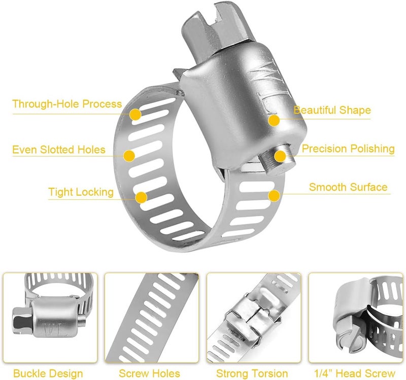 WINL Stainless Steel Hose Clamps - 22 Pack Worm Gear Drive Hose Clamps Micro Size 6 Clamping Range from 5/16 Inch to 7/8 Inch (8mm-22mm) for Automotive Plumbing, 1/2'', 3/4'' Clamps - Image 4