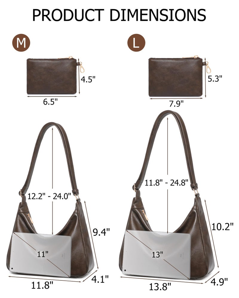 BAVERGE 2PCS Purses for Women, Soft Vegan Leather Hobo Bag Slouchy Crossbody Shoulder Handbag Fall Brown Tote 2025 - Image 2