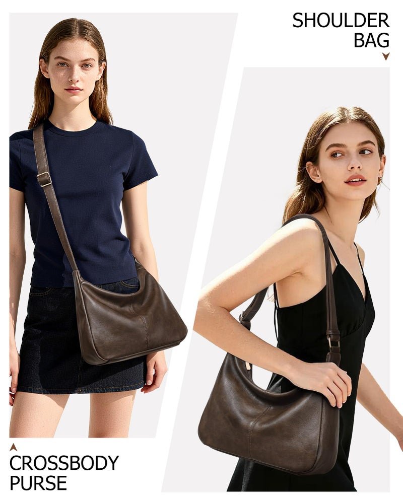 BAVERGE 2PCS Purses for Women, Soft Vegan Leather Hobo Bag Slouchy Crossbody Shoulder Handbag Fall Brown Tote 2025 - Image 3