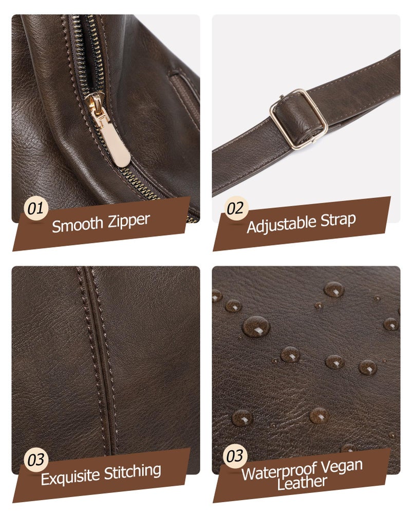 BAVERGE 2PCS Purses for Women, Soft Vegan Leather Hobo Bag Slouchy Crossbody Shoulder Handbag Fall Brown Tote 2025 - Image 4