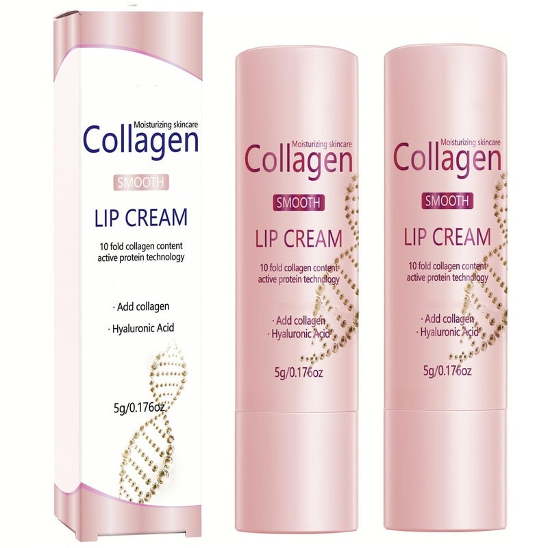 Repeated use resistant selected material Collagen Lip Balm, 2Pcs Moisturizing Hyaluronic Acid Lip Balm, Dry Lips Care Lip Moisturizer, Nourishing Lip Primer for Lipstick, Improves Lip Elasticity & Hydration, Gentle Exfoliating Lip Care Gift Strong durable raw material - Image 1